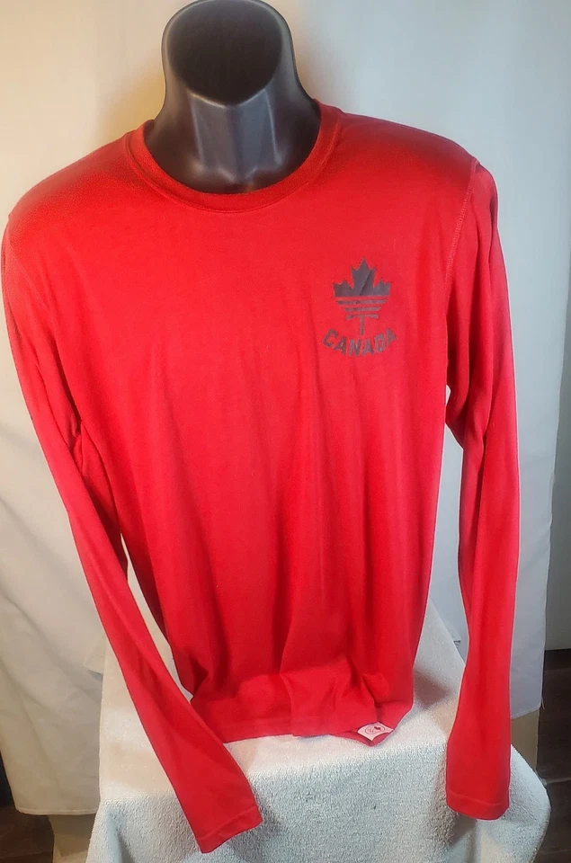 Camisa Adidas Climalite L Hombre Manga Larga Roja Canadá Logo Olímpico Foto 1 de 4