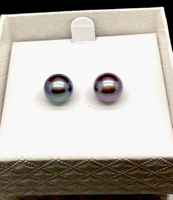 PENDIENTES HONORA PLATA ESTERLINA NEGRO 9MM PERLAS NUEVOS EN CAJA Foto 1 de 3
