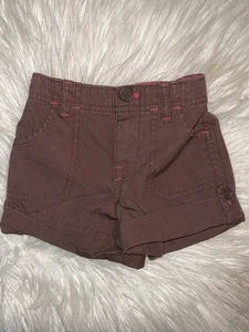 NUEVO CON ETIQUETAS BABY GAP BABYGAP NIÑAS 12-18 MESES MARRÓN PANTALONES CORTOS PUÑOS ENROLLABLES RIBETE ROSA - Imagen 1 de 3