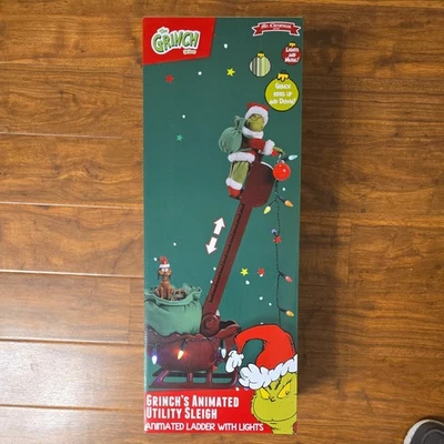 "Trineo utilitario LED Grinch musical animado 35"" árbol de Navidad escalera con luces" Foto 1 de 4