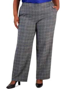 Kasper Plus Size Plaid Pull-On Straight-Leg Pants Women's 3X Royal Multi Pull-On - Picture 1 of 17