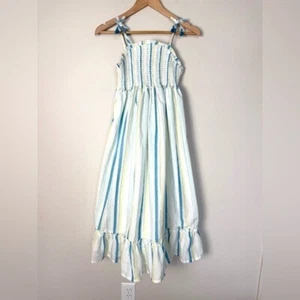 Haute Hippie Striped Ruffle Maxi Dress Girls Size 12 Coastal Beachy Vacation - Picture 1 of 9