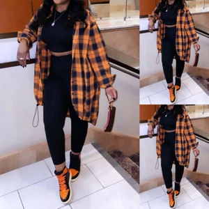 PLUS SIZE ⭐ Women Check Loose Ladies Jacket Oversize Baggy Casual Top Shirt Coat - Picture 1 of 16