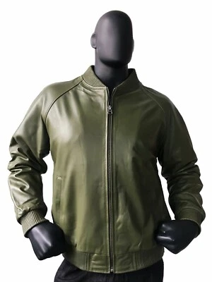 Men's 100% Real Leather Jacket Olive Green Handmade Designer Bomber Biker Jacket - Image 1 of 4