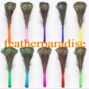 10 pcs 30-35 inches Dyed Peacock Eyes Long Peacock Feathers Multi-colors - Picture 1 of 1