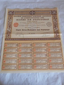 Vintage share certificate Stocks Bonds actions Bretonne Mines de Pontpean 1930 - Picture 1 of 3