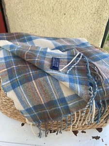 LOCHMERE 100% CASHMERE FRINGED CHECK NECK RECTANGULAR SCARF - BLUE MIX - Picture 1 of 6