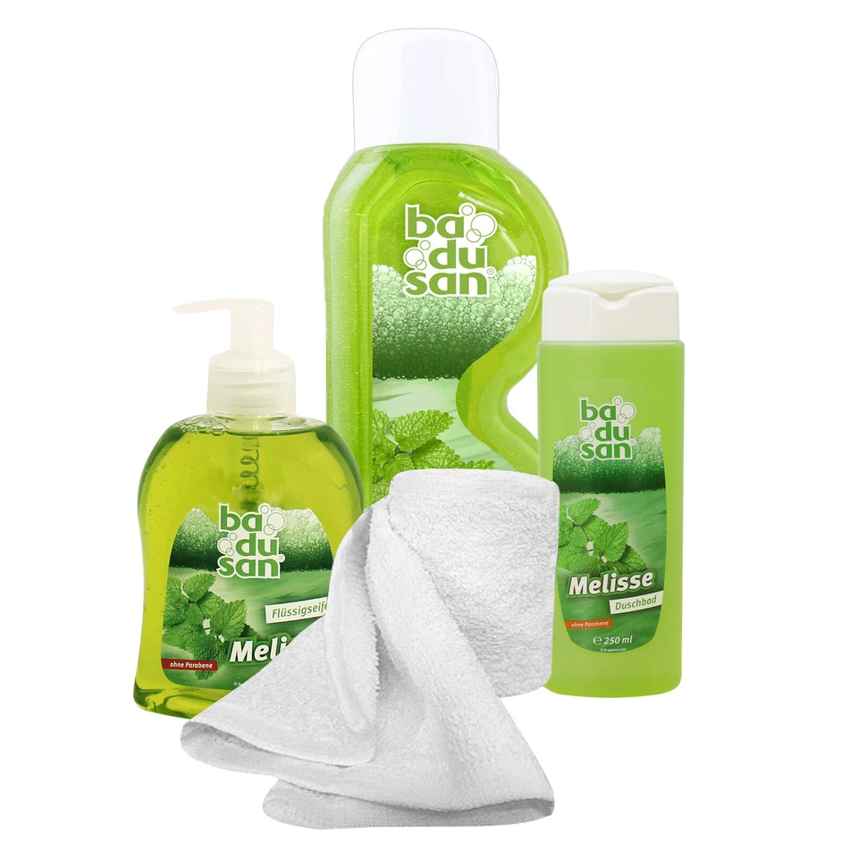 OLSHOP AG badusan Wohlfühlset "Melisse" 4-teilig Duschbad Schaumbad Flüssigseife