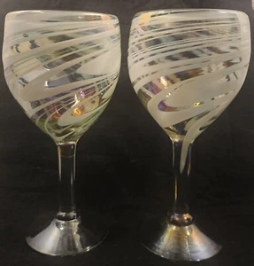 Mexican Handblown Iridescent White Spiral Wine Glasses 7.5” (Set of 2) - Picture 1 of 8