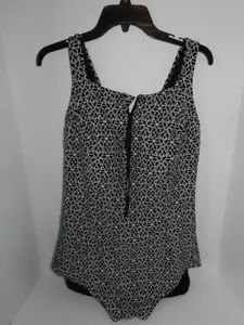 Damen LIVI Active 24 Badeanzug Reißverschluss vorne schwarz weiß geometrisch neu ohne Etikett - Bild 1 von 3