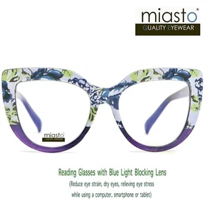 MIASTO JACKIE O SQUARISH CAT EYE COMPUTER READING GLASSES+2.50 PURPLE~OVERSIZED - Picture 1 of 2