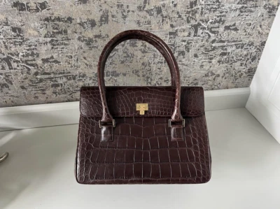 $7.5K LAMBERTSON TRUEX of TIFFANY & Co. CLASSIC BROWN CROCODILE BOXCAR PURSE BAG - Image 1 of 4