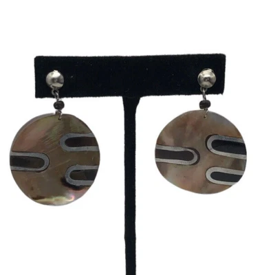Pendientes concha de abulón de 1 3/8" de diámetro pulido disco perforado campana respaldo Foto 1 de 4