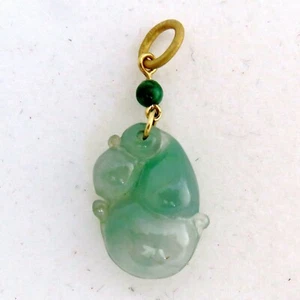 1,2" chinesischer 18K Gold Anhänger mit geschnitzter A-Klasse eisgrüner JADEIT Jade mit Echtheitszertifikat - Bild 1 von 12