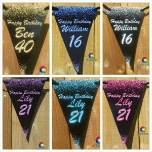 PERSONALISED BIRTHDAY BUNTING BANNER PARTY DECORATION 18th 21st 30th 40th 50 60 - Picture 1 of 10