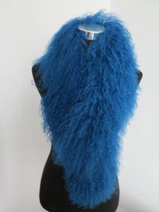 100% Genuine Mongolian lamb fur scarf /fur collar/ fur wrap /blue women's cape - Picture 1 of 4