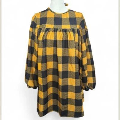 ASOS DESIGN Petite oversized smock dress tie back mustard gingham size 6P - Image 1 of 4