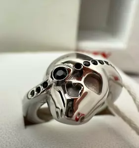 Shiny Skull Ring MISS SIXTY M1307 Stainless Steel Black Crystal Size 5 NOS w Box - Picture 1 of 8