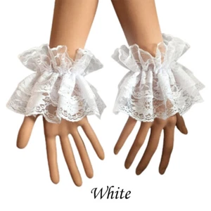 Women Gothic Lace Ruffles Wrist Cuffs Fingerless Gloves Bride Wedding Gloves - Picture 1 of 12