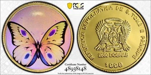 1998 St.Thomas & Prince Gold 2500 Dobras Hologram Butterfly - PCGS PR69 DCAM - Picture 1 of 2