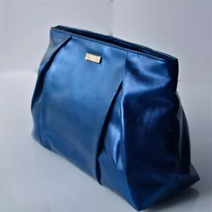 CLE DE PEAU DARK BLUE METALLIC COSMETIC ZIPPER BAG - apx. size 10" x 4" x 6.5" - Picture 1 of 1