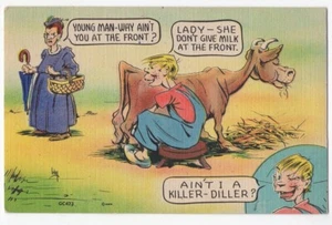 VINTAGE COMIC A/S LEHY HILLBILLY MILK COW WHY NOT AT THE FRONT POSTCARD 052122 R - Picture 1 of 2