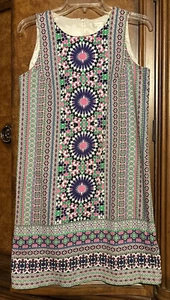 EUC London Times Dress Womens Size 6 Sleeveless Tank Purple Multi Print Stretch - Picture 1 of 7