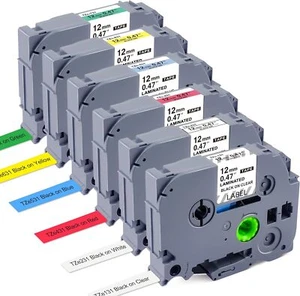 6x Nastro per scrittura TZe-131 TZe-231 0,47" per B-rother P-touch H100LB 1010 1000 E100 - Foto 1 di 6