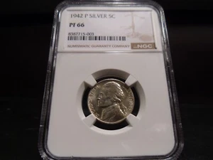 1942-P PF66 (Proof) Jefferson Silver War Nickel NGC Certified Gem - Bright White - Picture 1 of 8