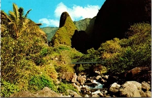 Vintage Iao Valley and Needle Maui Hawaii Photochrome Postcard Palm Tree - Picture 1 of 2