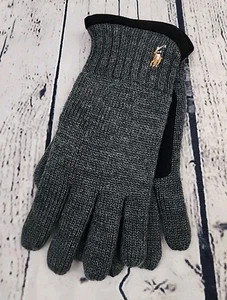 POLO RALPH LAUREN MENS 100% MERINO WOOL GREY GLOVES BLK TRIM PONY LOGO NWOT 1 SZ - Picture 1 of 6