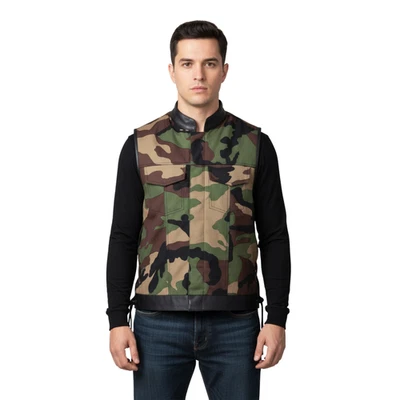 Chaleco Motociclista Estampado Militar Camuflaje Cuero Encaje Motocicleta Chaleco Chaleco Chaleco Foto 1 de 4