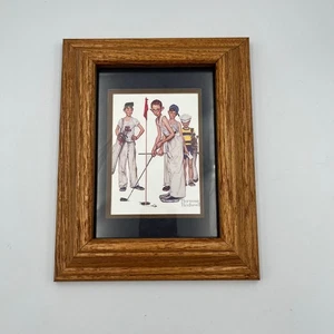 Norman Rockwell Framed Art Print Golfing Boys Vintage Oak Wood Wall Decor - Picture 1 of 6