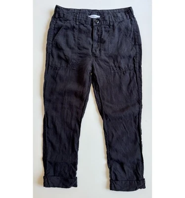 Pantalón de lino FRAME Le Beau para mujer pequeño negro ligero lavado negro botón mosca Foto 1 de 4