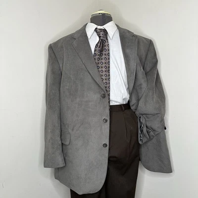 Blazer Abrigo Deportivo Stafford Para Hombres 48R 52" Traje Chaqueta Gris Imitación Gamuza 3 Botones Foto 1 de 4