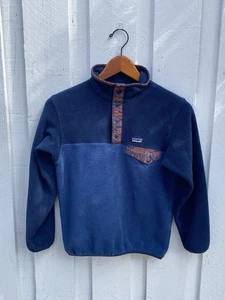 Patagonia Sweater Boys Medium 10 Navy Synchilla Snap T Fleece Pullover Youth - Picture 1 of 10