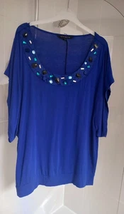 Royal blue top David Emanuel sequin beaded neck size 18 unworn - Picture 1 of 6