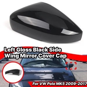Sinistra Calotta Specchio Retrovisore Nero Lucido Per VW Polo MK5 2009-2017 - Picture 1 of 6
