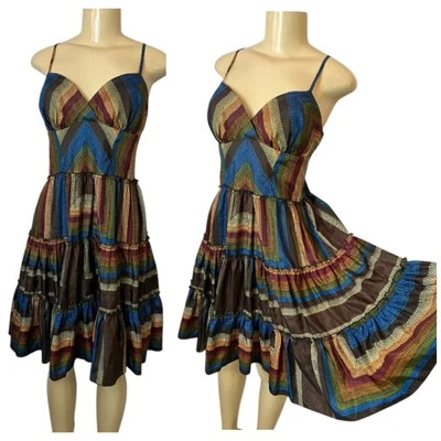 Vestido de cetim Y2K Rampage com babado em camadas médio tiras amarrar costas fada boho grunge - Imagem 1 de 4