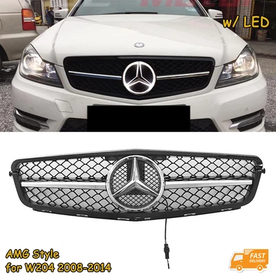 Front Grill Grille W/LED Emblem For Mercedes Benz W204 2008-2014 C250 C300 C350 - Image 1 of 4