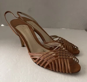 Cole Haan Slingback Heels Womens 9.5 Wood Heel Italy Used Leather Woven - Picture 1 of 6