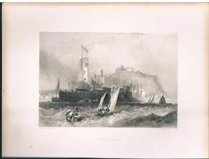 GRABADO EN ACERO MAR AGITADO EN SCARBOROUGH C1842 - Imagen 1 de 1