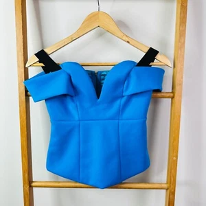 Sheike Crop Top Womens 6 Blue Cold Shoulder Short Sleeve V-Neck - Picture 1 of 10