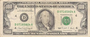 1990 100 dollari FRN; D CCLEVELAND sigillo verde piccolo ritratto/filo di sicurezza - Foto 1 di 9