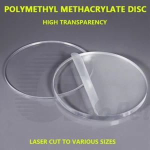 Clear Polymethyl Methacrylate Disc Plastic Round Plate Sheet Laser Cut to Sizes - Picture 1 of 11