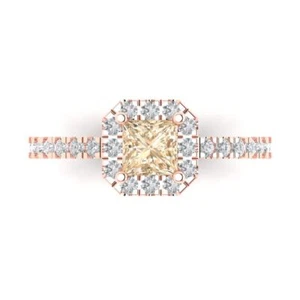 0.89Ct Princess Cut Natural Morganite Halo Engagement Ring, 14K Rose Gold - Picture 1 of 11