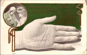 Postcard Illustrated Palm Reading Good Fortunes Lines of Hand Fred Lounsbury JV7 - Picture 1 of 2