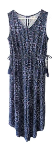 Style & Co Size M Blue Floral Printed V-Neck Side Tie Asymmetric Hem Jumpsuit - Picture 1 of 6