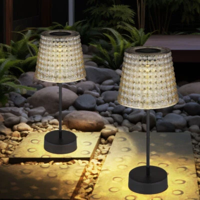 Solarleuchte Außenlampe Tischlampe Kristalllampe LED Gartenleuchte rauch 2er Set - Bild 1 von 4