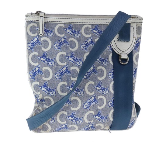 Borsa a tracolla CELINE C Sulky rivestita in tela blu originale bs21468
